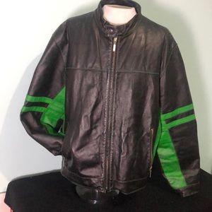 Max Rider Men’s Leather Motorcycle Jacket Grn/Blk